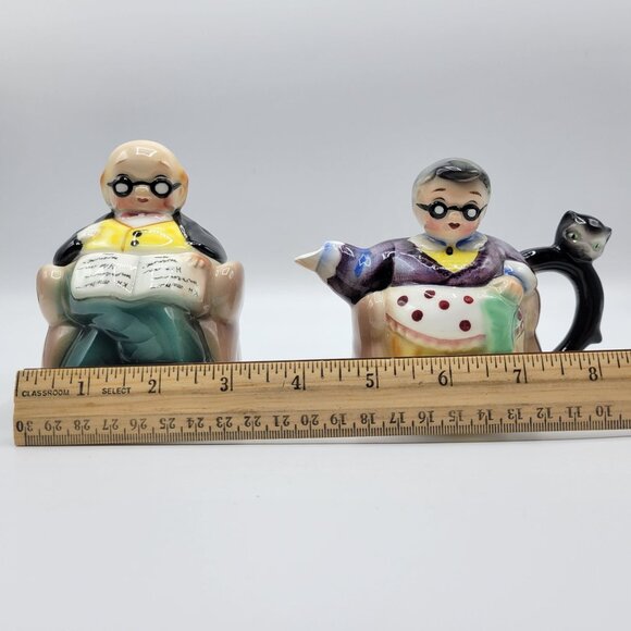 Vintage Hand Painted Japan Grandparents Creamer & Sugar Bowl Set - Picture 15 of 15